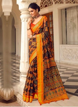 Wine And Orange Color Art Dola Silk Saree