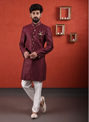 Wine Color Indowestern With Trouser