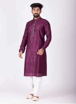 Wine Color Kurta Pajama For Men