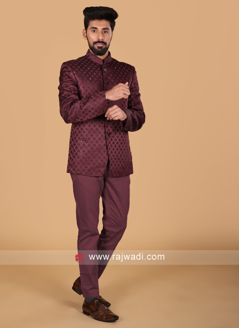 wine jodhpuri suit for wedding wear 43770