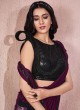 Wine Lycra Embroidered Contemporary Saree