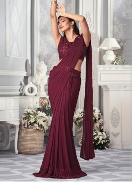 Wine Festive Ready-to-wear Contemporary Lycra Saree