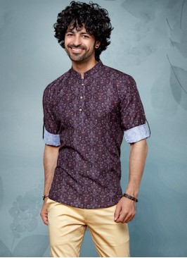 Wine Printed Kurta For Men