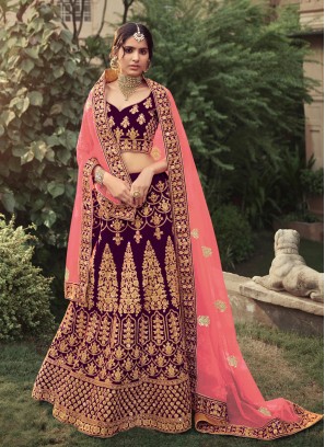 Wine Satin Mehndi Lehenga Choli