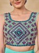 Wine and Turquoise Georgette Crop Top and Palazzo with Shrug
