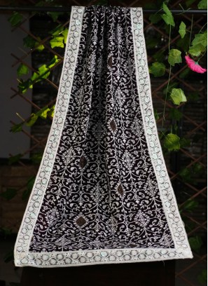 Wine Thread Embroidered Dupatta In Dark Wine