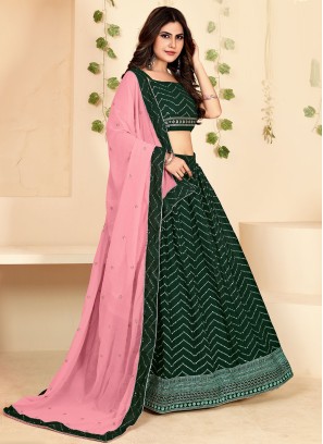 Green Georgette Sangeet A Line Lehenga Choli