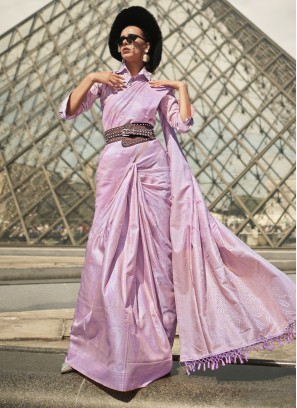Elegant Lavender Weaving Handloom Silk Saree