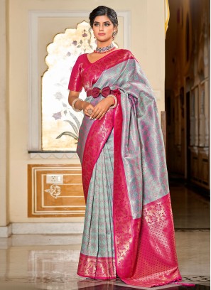 Elegant Multi Color Banarasi Silk Saree with Jacquard Work