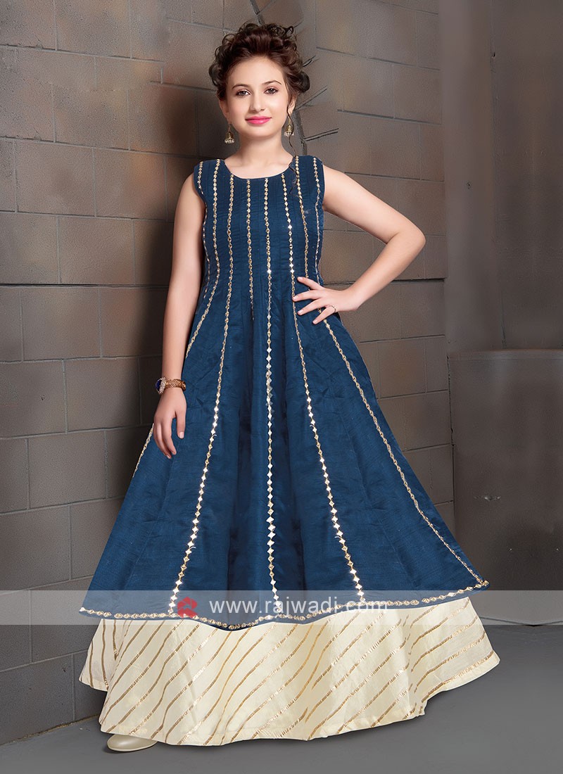 Wonderful Blue & Off White Color Gown For Girls