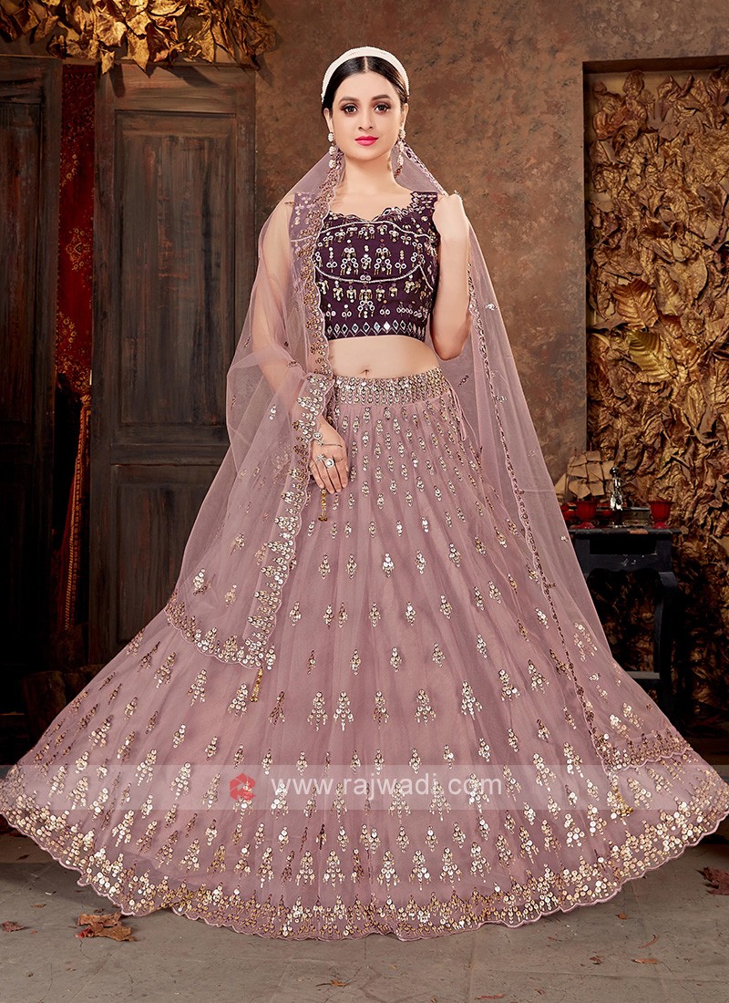 Buy Wine Viscose Lehenga Set (Blouse Lehenga, Dupatta, Potli Bag) for  INR21570.00 | Biba India