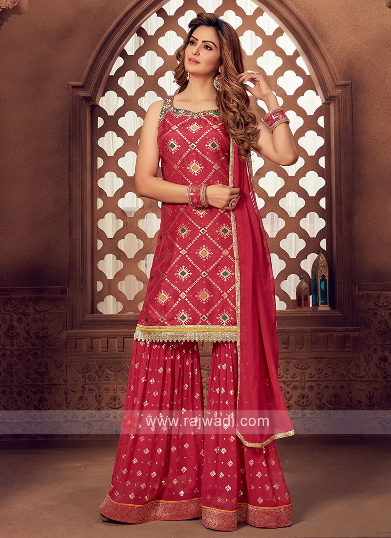 Gota Work Rayon Anarkali Suit in Red : KMM100