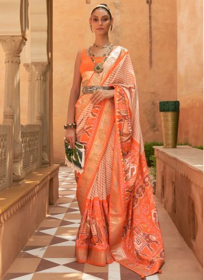 Gorgeous Orange Woven Patola Silk Saree