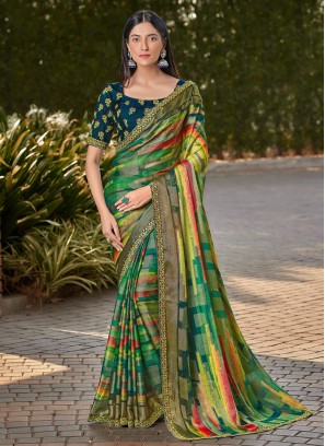 Multi Colored Chiffon Silk Ethnic Saree