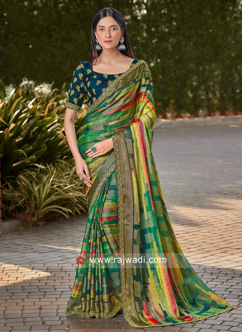 Multi Colored Chiffon Silk Ethnic Saree