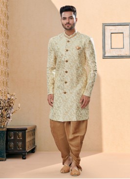 Woven Embroidered Cream Color Indowestern Set