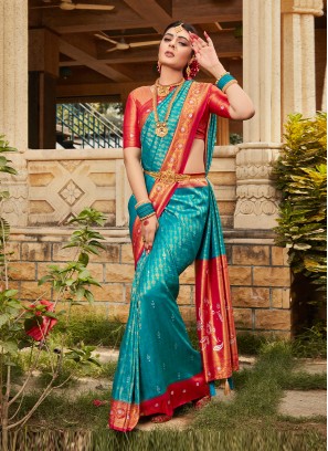 Traditional Deep Red Organza Bridal Saree