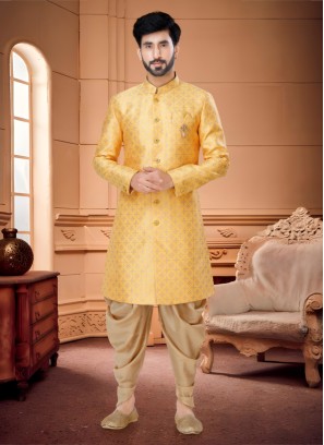 Yellow And Gold Indowestern Set For Men