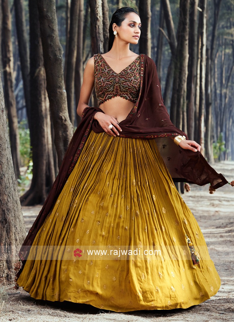 Buy Wedding Lehenga - Mustard Yellow Sequins Georgette Lehenga Choli –  Empress Clothing