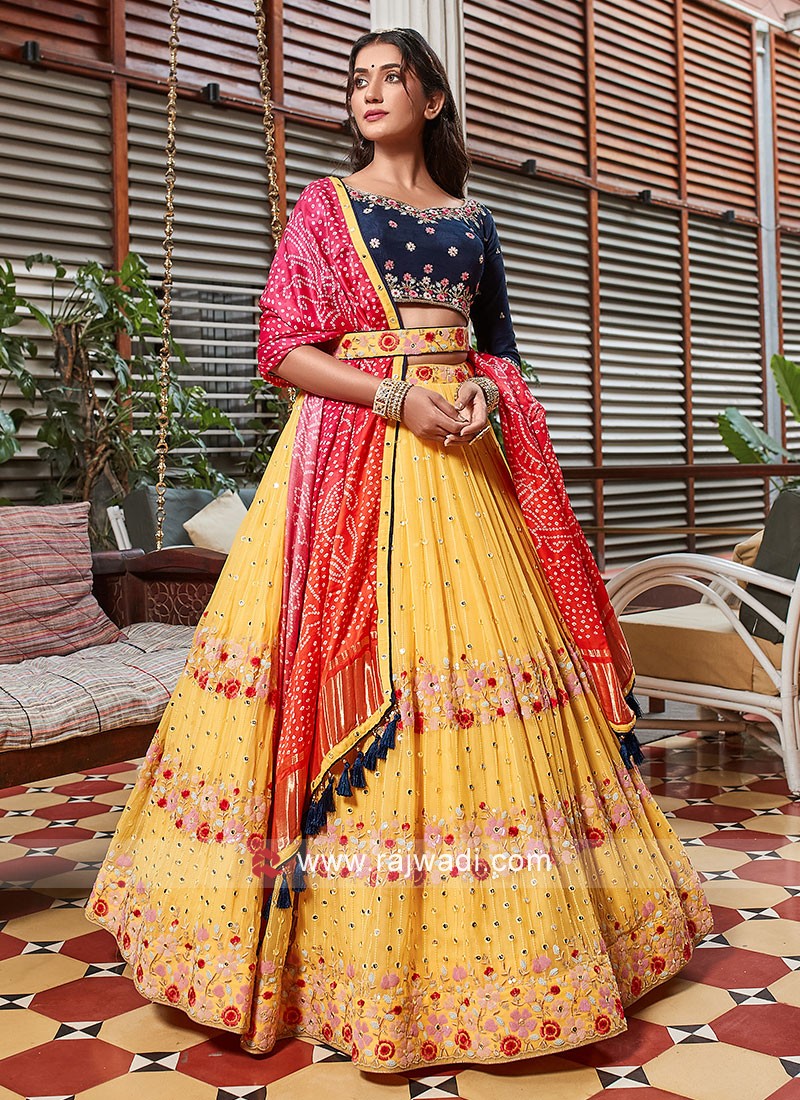YELLOW PEPLUM STYLE WITH CONTRAST DUPATTA IN CHINON FABRIC