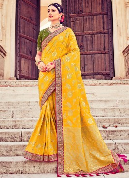 Yellow Silk Designer Saree