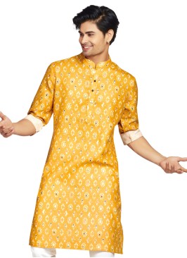 Yellow Color Cotton Printed Kurta