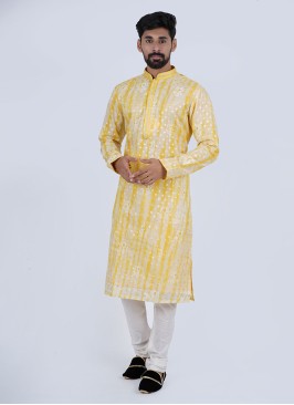 Yellow Designer Embroidered Kurta Set