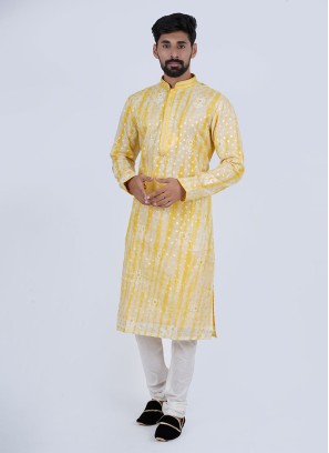 Yellow Designer Embroidered Kurta Set