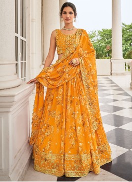 Yellow Floral Print Trendy Lehenga Choli