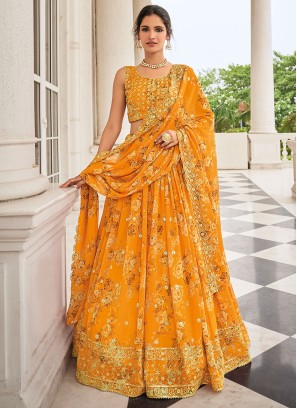 YELLOW FLORAL PRINTED LEHENGA SET