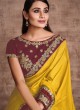 Yellow Embroidered Tussar Silk Classic Designer Saree