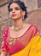 Yellow and Pink Georgette Contemporary Saree
