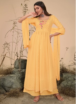 Pastel Yellow Georgette Palazzo Salwar Kameez