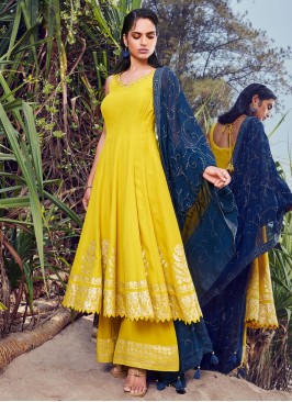 Yellow Georgette Palazzo Style Salwar Suit