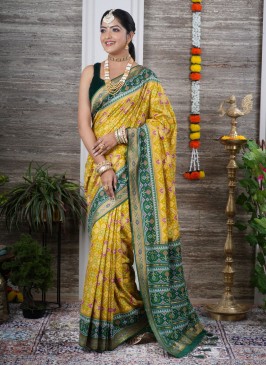 Yellow Green Patola Printed Soft Silk Saree