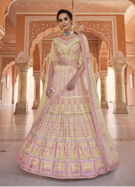 Yellow Organza Wedding A Line Lehenga Choli