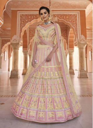 Yellow Organza Wedding A Line Lehenga Choli