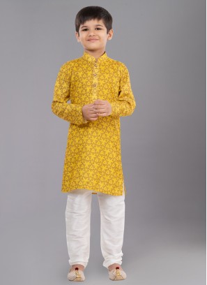 Yellow Printed Boys Kurta Pajama