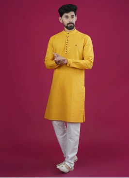 Yellow Readymade Cotton Kurta