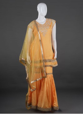 Yellow Readymade Satin Silk Sharara Suit