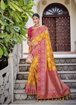 Yellow Silk Sangeet Designer Traditional Saree