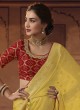 Gorgeous Yellow Zari Embroidered Viscose Saree