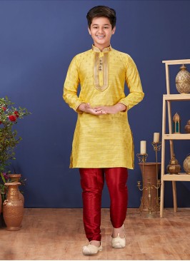 Yellow Weaving Kurta Pajama For Boy
