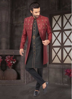 Koti Style Black And Maroon Indo-Western