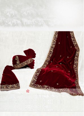 Zardosi Work Velvet Turban With Matching Dupatta