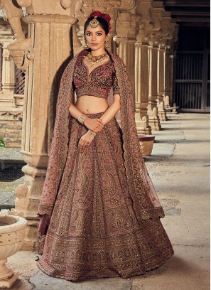 Shop Pink Rajwadi Silk Aari Work Umbrella Lehenga Wedding Wear Online at  Best Price | Cbazaar