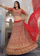 Zari Faux Georgette Lehenga Choli in Red