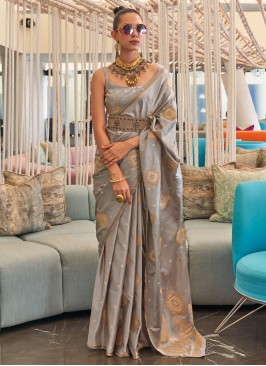 Grey Woven Designer Silk Saree