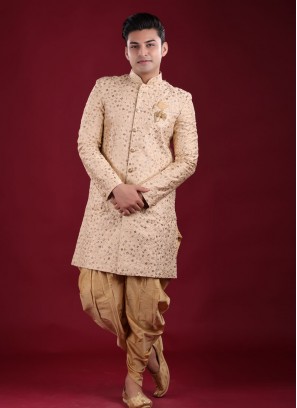 Zari Work Indowestern In Golden Color