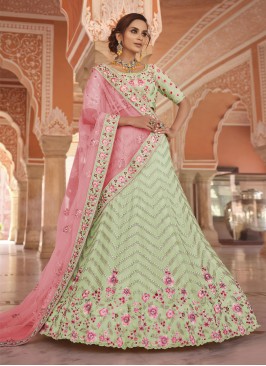 Zesty Green Georgette Trendy Lehenga Choli